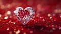 Sparkling Diamond Heart on Red Glitter Background Royalty Free Stock Photo