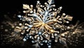 Sparkling diamond ice snowflake. Crystal, golf, silver snow ornament. Decorative, detailed holiday star. Royalty Free Stock Photo