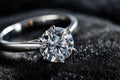 Sparkling Diamond Solitaire Ring on Dark Fur Royalty Free Stock Photo