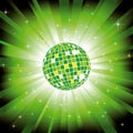 Sparkling disco ball on green light burst