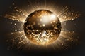 Sparkling Disco ball, luxurious dark background, sparkling flying sparkles, bokeh. Template creative holiday design Royalty Free Stock Photo