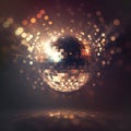 Sparkling disco ball , luxurious dark background, sparkling flying sparkles, bokeh. Template creative holiday design Royalty Free Stock Photo