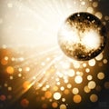 Sparkling disco ball , luxurious dark background, sparkling flying sparkles, bokeh. Template creative holiday design Royalty Free Stock Photo