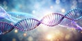 A sparkling double helix of genetic code illuminated against a soft bokeh background. Generative AI Royalty Free Stock Photo