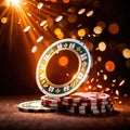 Sparkling dynamic flying poker casino chips, showing the excitement and thrill of gambling