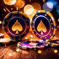 Sparkling dynamic flying poker casino chips, showing the excitement and thrill of gambling