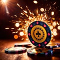 Sparkling dynamic flying poker casino chips, showing the excitement and thrill of gambling