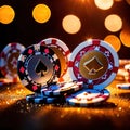 Sparkling dynamic flying poker casino chips, showing the excitement and thrill of gambling