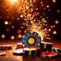 Sparkling dynamic flying poker casino chips, showing the excitement and thrill of gambling