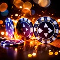 Sparkling dynamic flying poker casino chips, showing the excitement and thrill of gambling