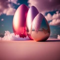 Sparkling Easter Eggs in a Magical Pink Cloudscape - AI Generated Illustrati