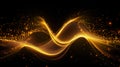 Sparkling energy waves moving through dark space. Glowing energy of golden light. Abstract background. Generative AI Royalty Free Stock Photo