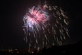 Golden explosion of fireworks and salute, isolated and blurred on black background, element for design Royalty Free Stock Photo