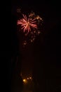 Golden explosion of fireworks and salute, isolated and blurred on black background, element for design Royalty Free Stock Photo