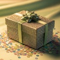 Sparkling Gift Box with Sequins and Bow Royalty Free Stock Photo
