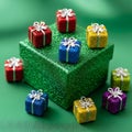 Sparkling Gift Boxes on Green Background Royalty Free Stock Photo