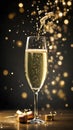 A sparkling glass of champagne, bubbling with excitement, raised in a toast to celebrate the start of a new year. Royalty Free Stock Photo