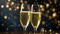 A sparkling glass of champagne, bubbling with excitement, raised in a toast to celebrate the start of a new year. Royalty Free Stock Photo