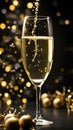 A sparkling glass of champagne, bubbling with excitement, raised in a toast to celebrate the start of a new year. Royalty Free Stock Photo