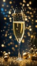 A sparkling glass of champagne, bubbling with excitement, raised in a toast to celebrate the start of a new year. Royalty Free Stock Photo