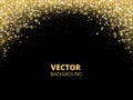 Sparkling glitter border, frame. Falling golden dust on black background. Vector gold arch decoration. Royalty Free Stock Photo