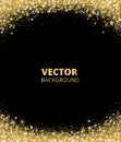 Sparkling glitter border, frame. Falling golden dust on black background. Vector gold arch decoration. Royalty Free Stock Photo