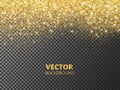 Sparkling glitter border, frame. Falling golden dust isolated on transparent background. Vector decoration. Royalty Free Stock Photo