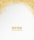 Sparkling glitter border, frame. Falling golden dust isolated on transparent. Vector gold glittering decoration. Royalty Free Stock Photo
