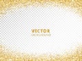 Sparkling glitter border, frame. Falling golden dust isolated on transparent. Vector gold glittering decoration. Royalty Free Stock Photo