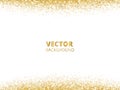 Sparkling glitter border, frame. Falling golden dust isolated on white background. Vector gold glittering decoration. Royalty Free Stock Photo