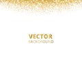 Sparkling glitter border, frame. Falling golden dust isolated on white background. Vector gold glittering decoration. Royalty Free Stock Photo