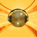 Sparkling gold disco ball and headphones Royalty Free Stock Photo