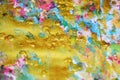 Sparkling gold pink waxy pastel spots watercolor blurred waxy gold spots colorful hues, strokes of brush, backgrounnd Royalty Free Stock Photo