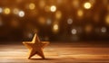 Sparkling Golden Christmas Star against blurred background and defocussed lights - generative AI Royalty Free Stock Photo