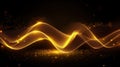 Sparkling golden energy wave moving through dark space. Glowing energy of light. Abstract soundwaves, brainwaves. Generative AI Royalty Free Stock Photo