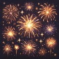 Sparkling Golden Fireworks on Dark Background