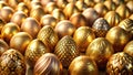 Sparkling Golden Foil Easter Eggs in Horizontal Rows A Festive Spring Celebration Background Image Royalty Free Stock Photo