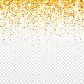 Sparkling Golden Glitter on Transparent Vector Background. Falling Shiny Confetti with Gold Shards. Shining Light Effect