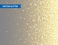 Sparkling Golden Glitter on Transparent Vector Background. Falling Shiny Confetti with Gold Shards. Shining Light Effect