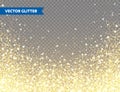 Sparkling Golden Glitter on Transparent Vector Background. Falling Shiny Confetti with Gold Shards. Shining Light Effect