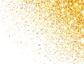 Sparkling Golden Glitter on White Vector Background. Falling Shiny Confetti with Gold Shards. Shining Light Effect for