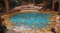 Sparkling golden pool in a lush courtyard Royalty Free Stock Photo
