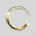 Sparkling golden ring frame made on brush stroke isolated on transparent background. Vector design element. Royalty Free Stock Photo