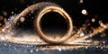 Sparkling golden ring surrounded by glittering particles on dark background Royalty Free Stock Photo