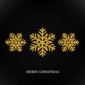 Sparkling golden snowflake with glitter texture for Christmas, New Year greeting card. Vector black background, winter Royalty Free Stock Photo