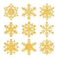 Sparkling golden snowflake set with glitter texture for Christmas isolated on white background. New Year greeting card Royalty Free Stock Photo