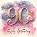 Sparkling Golden 90th Birthday Watercolor Card