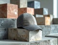 Sparkling Gray Baseball Cap Resting on Textured Concrete Surface Artistic Background Royalty Free Stock Photo