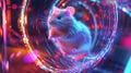 A sparkling hamster running in a colorful exercise wheel inside its Royalty Free Stock Photo