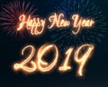 Sparkling Happy New Year 2019 Fireworks Calligraphy Royalty Free Stock Photo